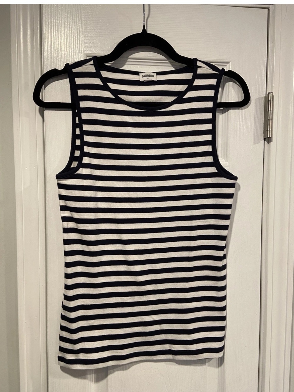 NWOT J. Crew Size S Mid Weight Round Neck Navy White Stripe Knit Cotton Tank Top